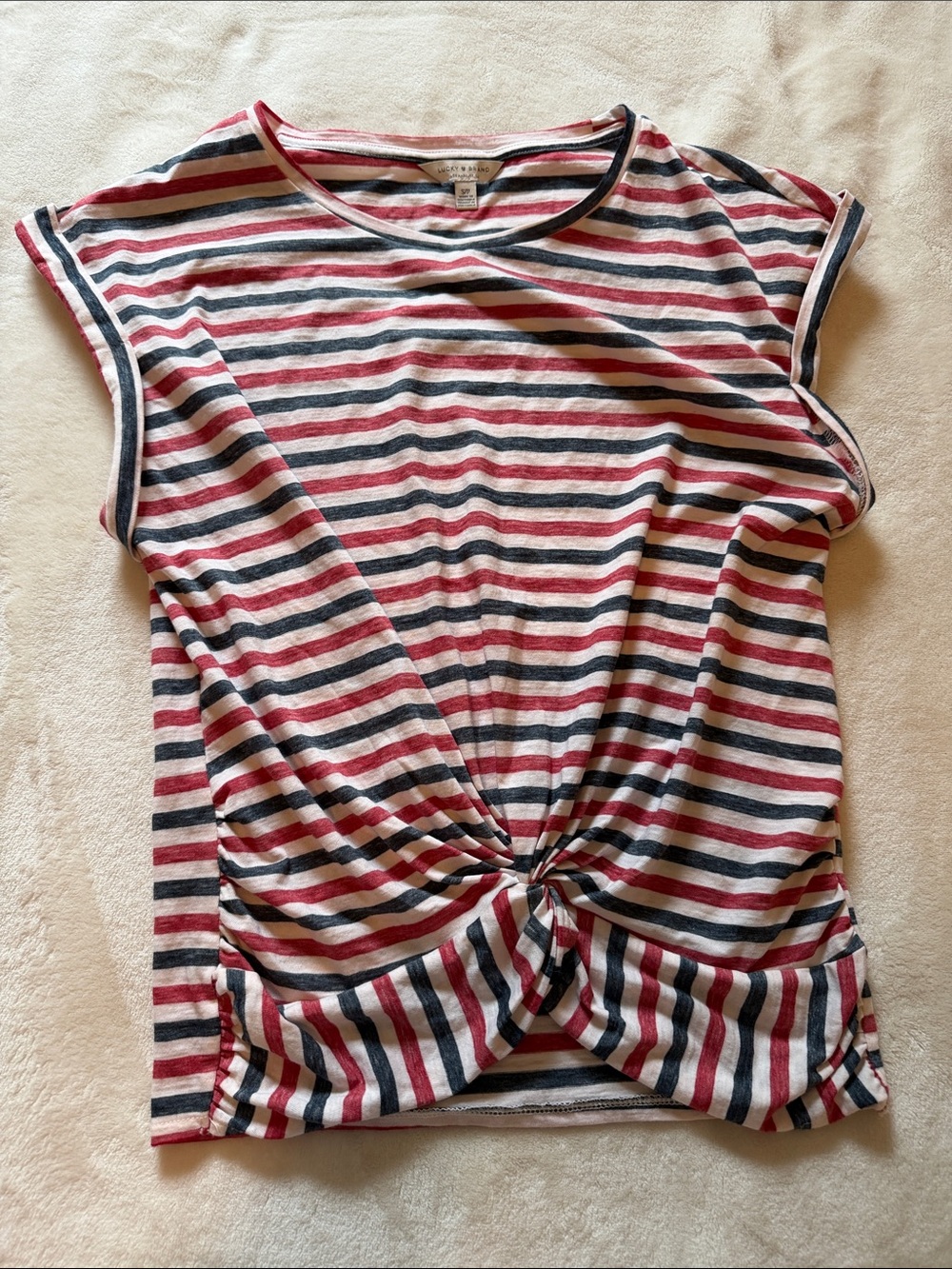 Lucky Brand Striped Knot-Front Tee in Red, Navy & White